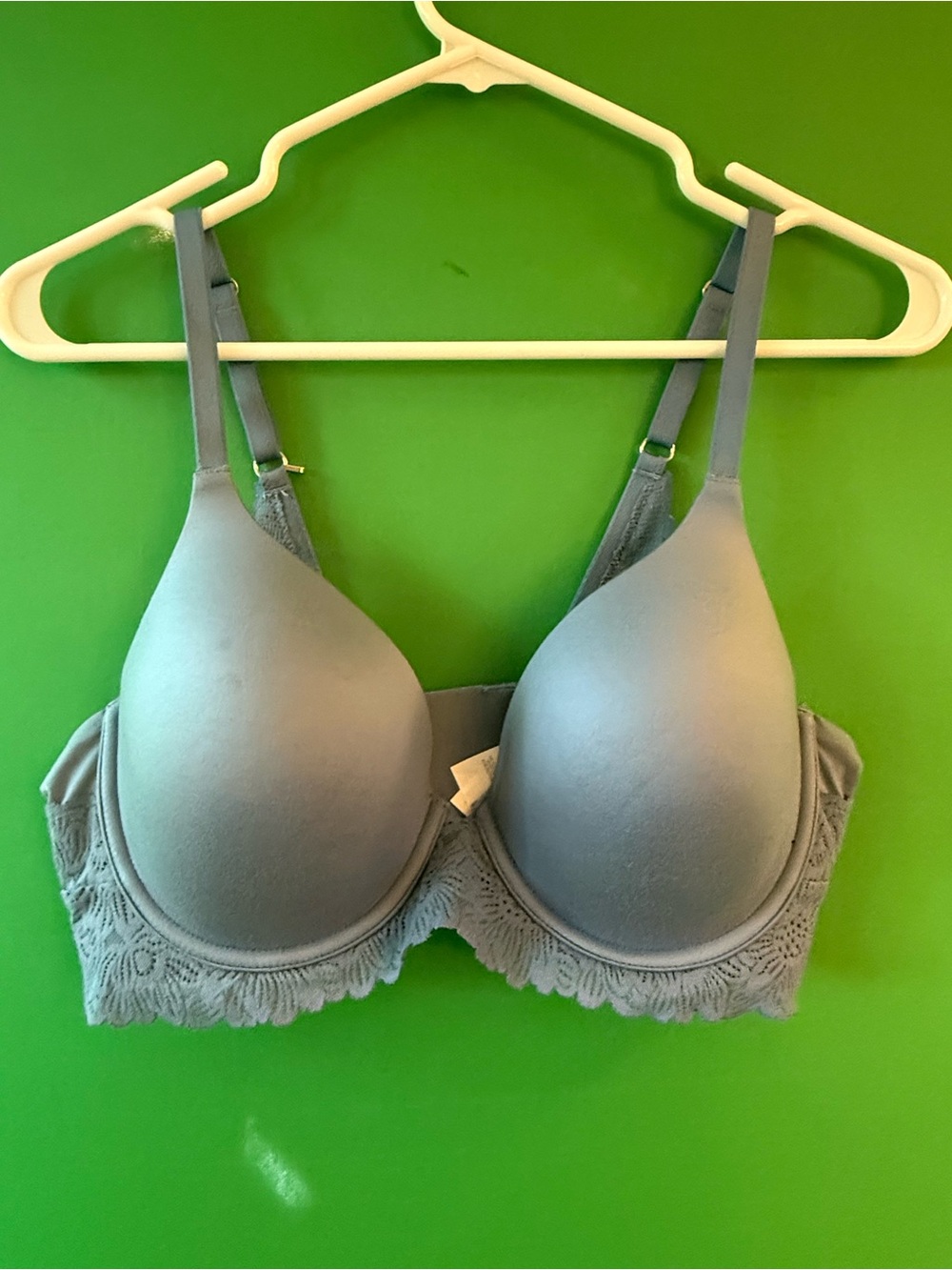 aerie Smooth Molded Light Blue Gray Lace-Trim Bra